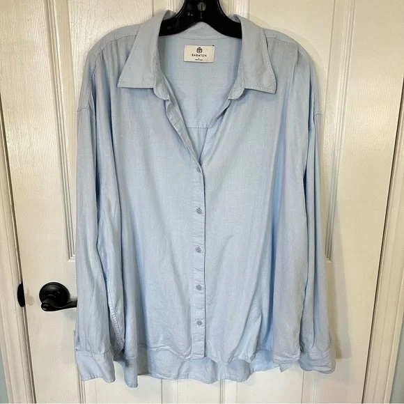 Aritzia Babaton Archive Linen Blue Shirt Oversized Linen Blend Button-Up X-Large - Picture 2 of 13
